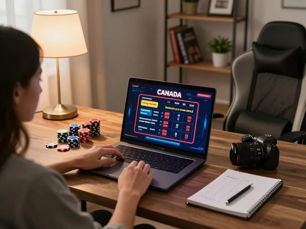Engaging gameplay at Canada online casinos with a person using a laptop for a thrilling gaming experience.