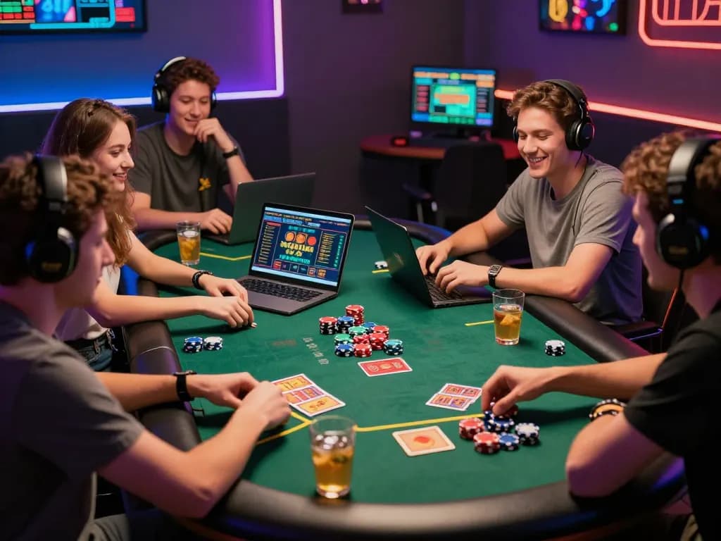 Engaging friends enjoying House 789P online gaming experience with vibrant atmosphere and modern technology.