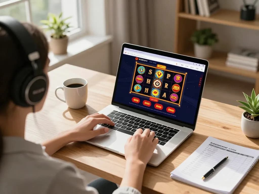 Engaging in an online casino experience with SC88 shows strategic gameplay on a laptop at home.