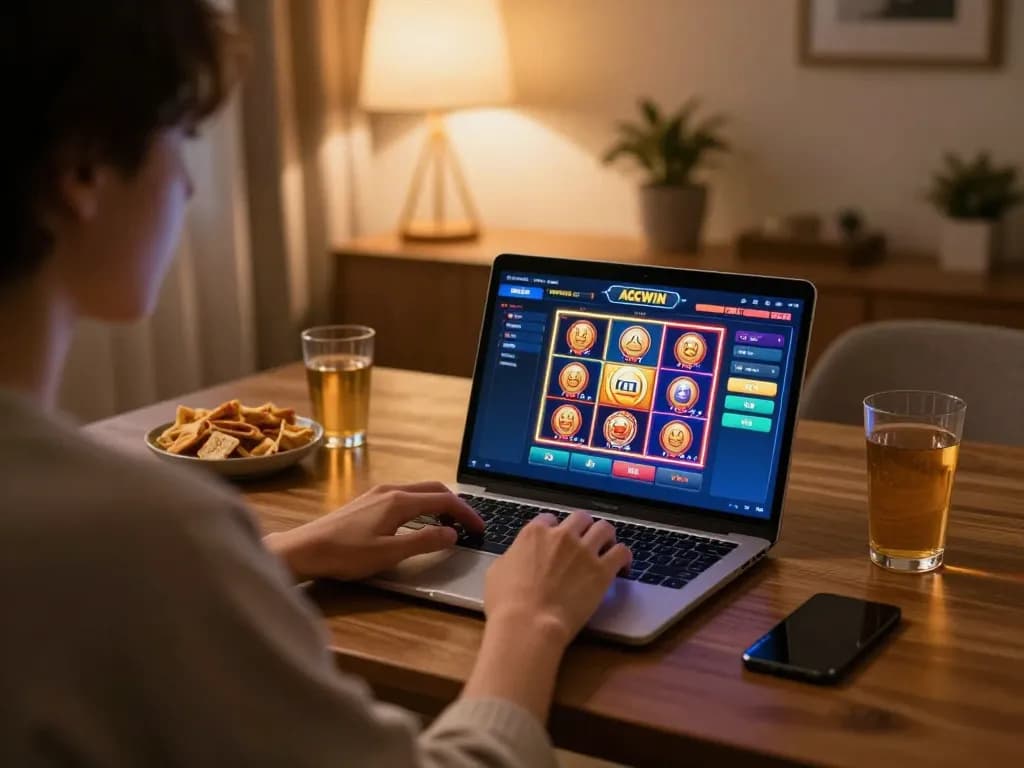 Orang menikmati permainan online di AGCWIN dengan makanan ringan dan suasana yang nyaman