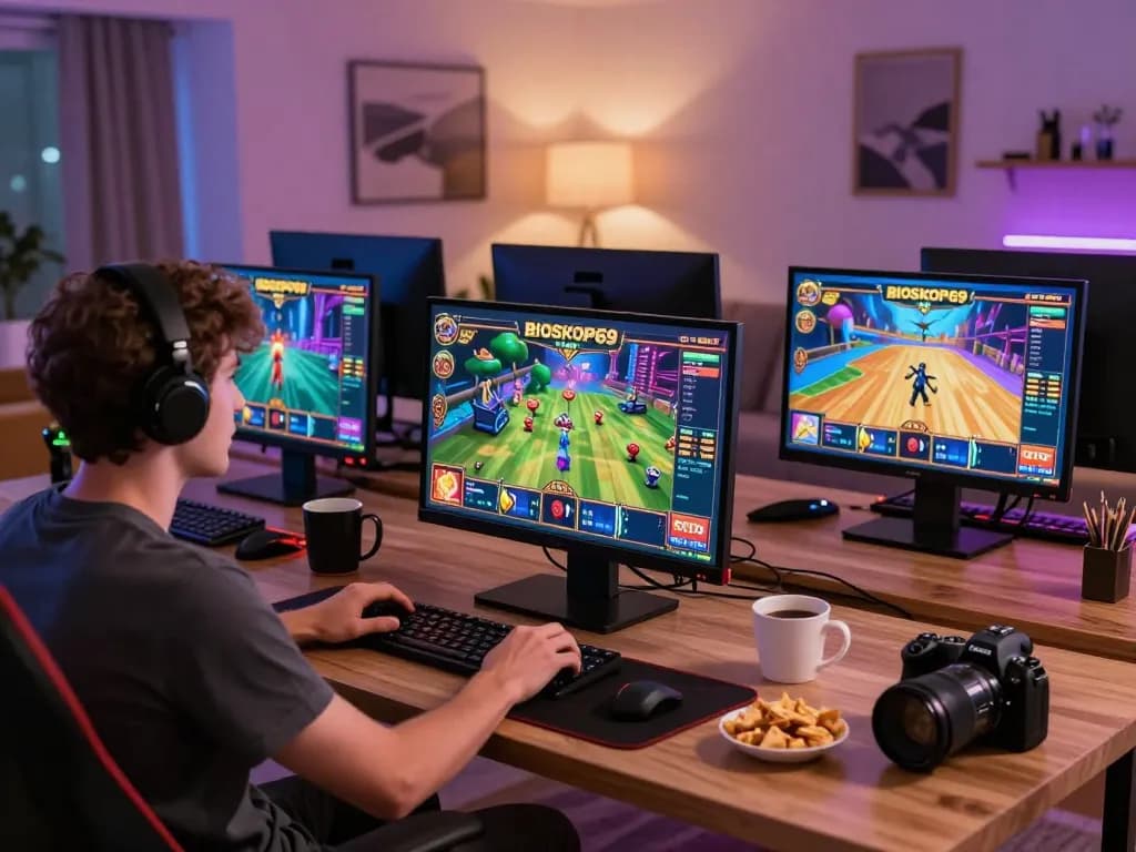 Menikmati permainan slot yang mendebarkan di BIOSKOP69 dengan warna-warna cerah dan gameplay yang menarik.