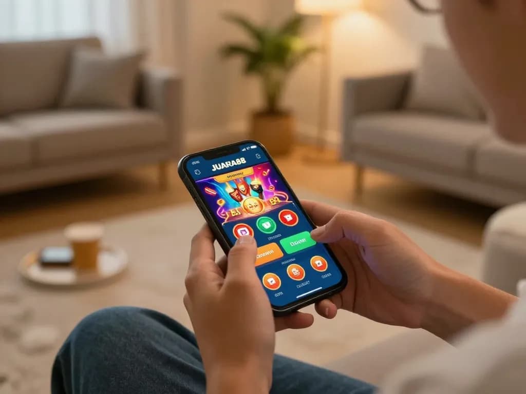 Engaging mobile gaming scene with JUARA88 app displayed on smartphone for online betting