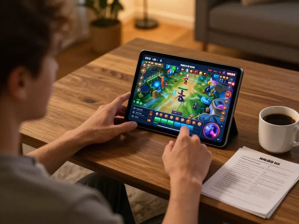 Experience online gaming with NK88 app on a cozy home setup, focusing on digital strategy and gameplay.