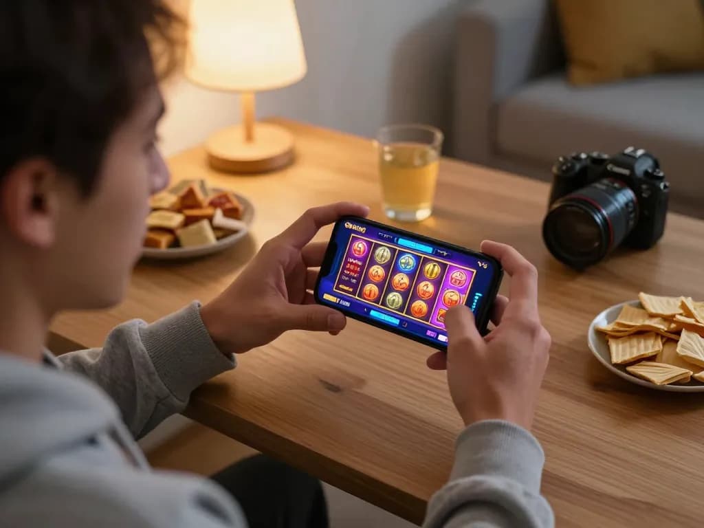 Playing exciting slot games on the OKKING app with vibrant visuals and engaging atmosphere