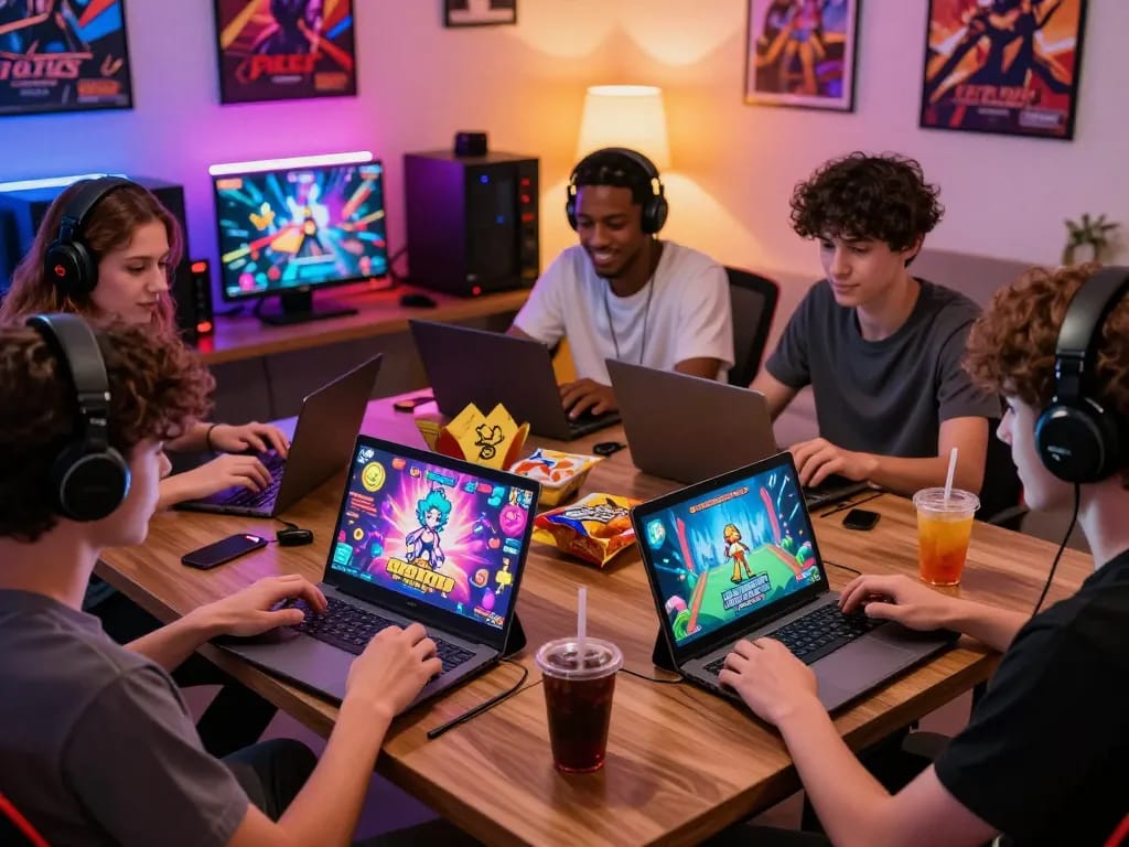 Players enjoying immersive sex games on various devices in a vibrant gaming atmosphere.