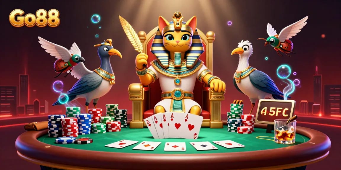 Experience exciting gameplay with Go88 at this captivating online casino scene featuring lively cartoon characters.