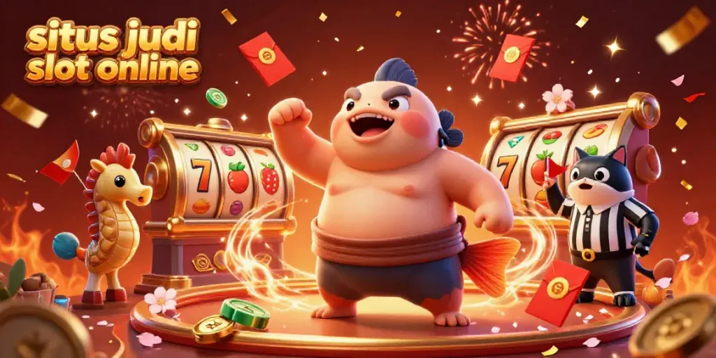 Menggenggam peluang di situs judi slot online dengan ilustrasi segar dari karakter ikan fugu dan elemen kasino menarik.