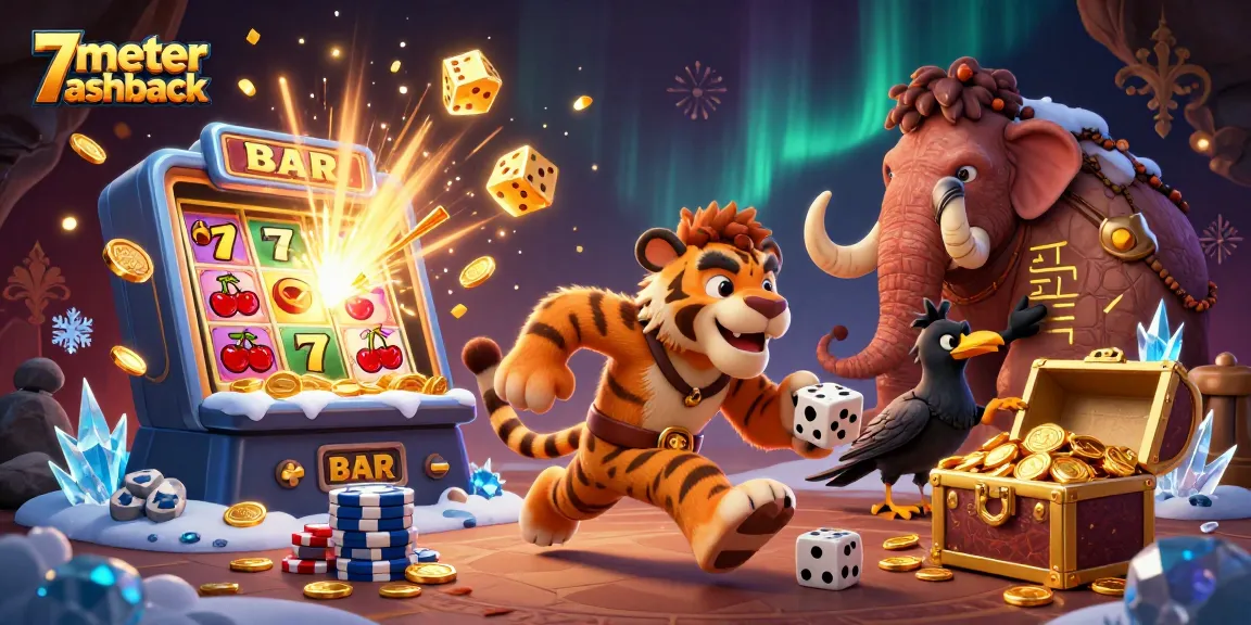 Experience the excitement of 7meter cashback at a vibrant prehistoric casino with playful characters.