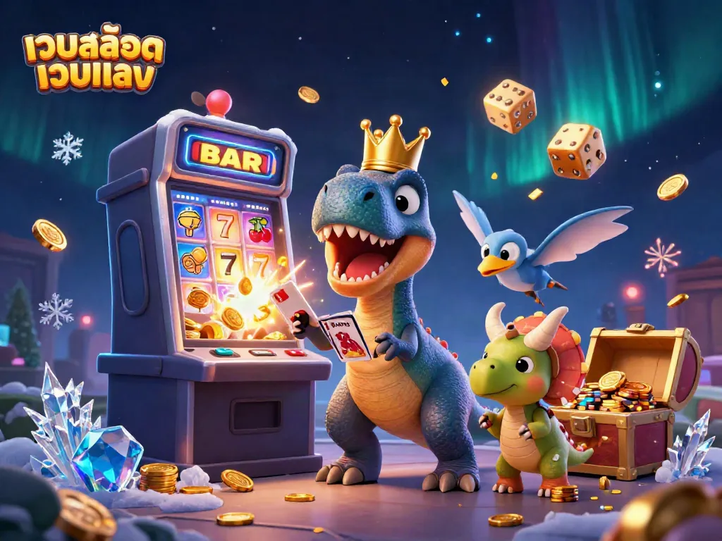 เกมสล็อตเว็บตรงที่เต็มไปด้วยการ์ตูน T-Rex, Pterodactyl และ Triceratops สนุกสนานกับการเล่น