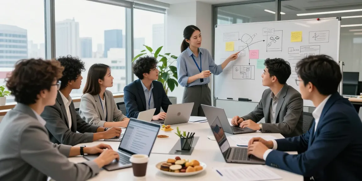 Team brainstorming in a modern office, showcasing teamwork in a small business.