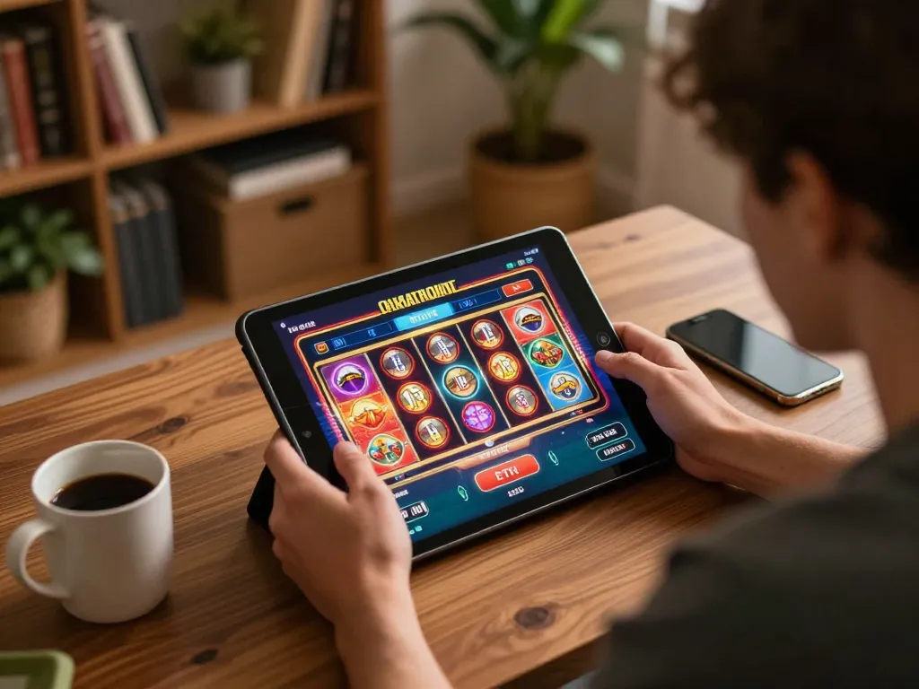 Enjoying an engaging gameplay experience at an ETH casino on a tablet with vibrant graphics
