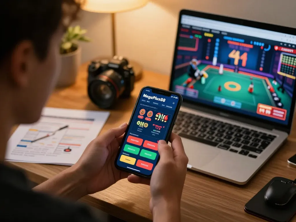 Player enjoying MegaPlus88's mobile gaming interface while strategizing on bankroll management.