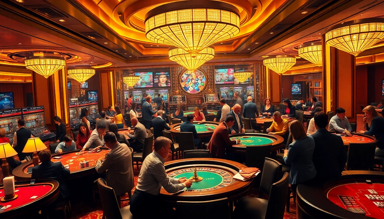 Experience a vibrant casino scene showcasing responsible gambling, inspired by https://nhacaiuytin.us.com/.