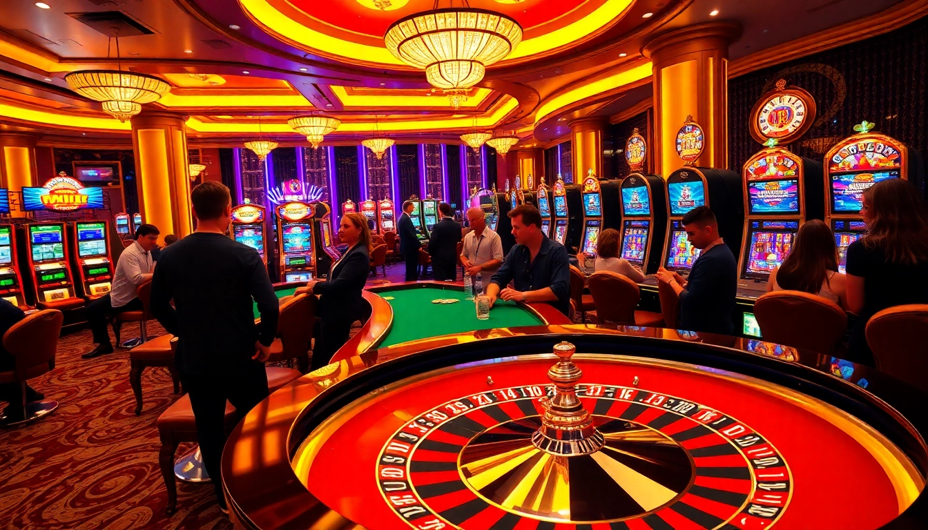 Players enjoying thrilling games at 88aa casino with vibrant tables and slot machines.