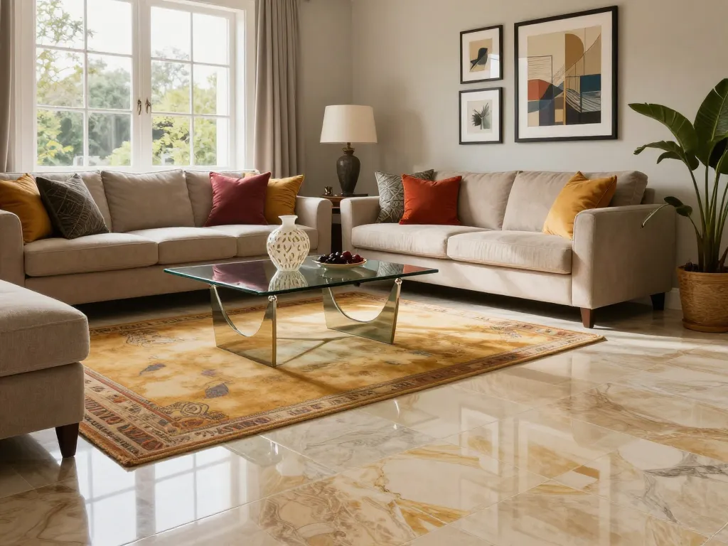 Sunvin tiles featured in a stylish living room with natural light and elegant decor.