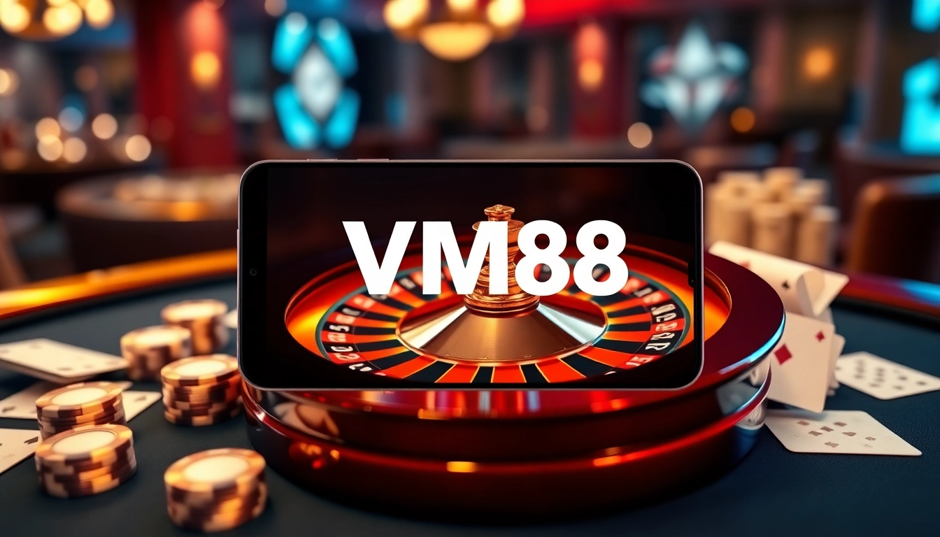 VM88 platform displaying a dynamic roulette spin with professional betting chips and cards