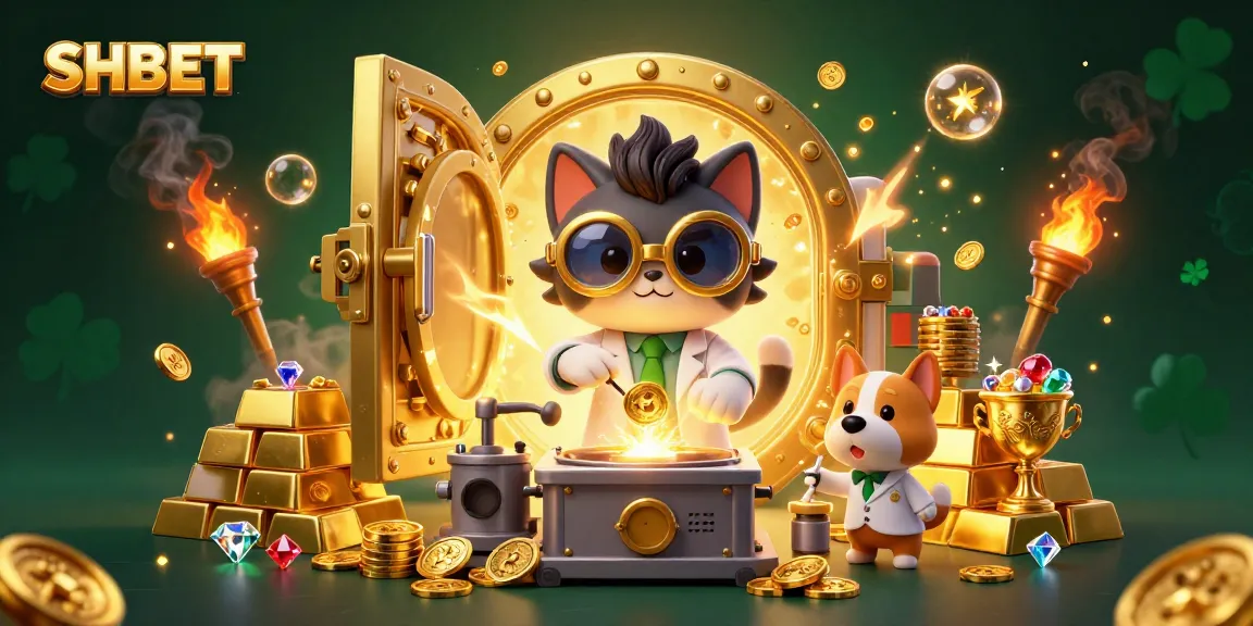 Experience SHBET's vibrant casino energy with cartoon characters, gold treasures, and dynamic themes.