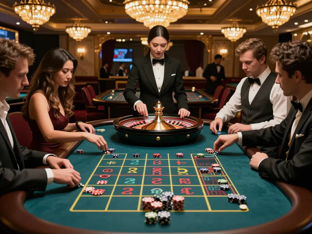 Engaging players at the roulette table in a luxury casino showcasing 888NEW COM experience.