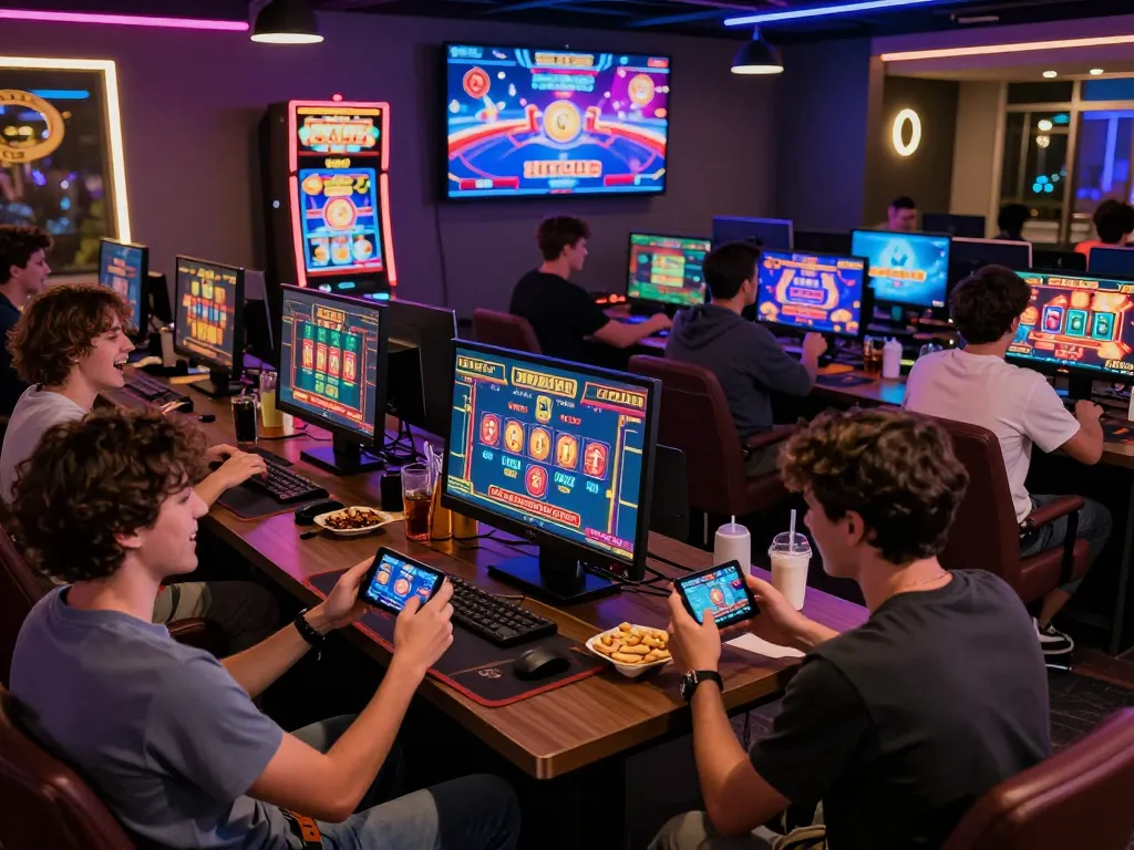 Players enjoying HITCLUB's exciting online casino games in a lively atmosphere.