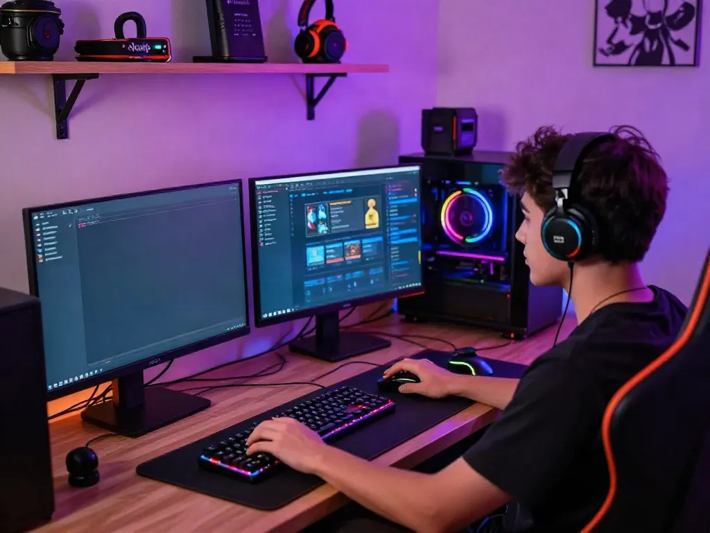 Engaging akunjp gaming setup featuring a player focused on vibrant screen