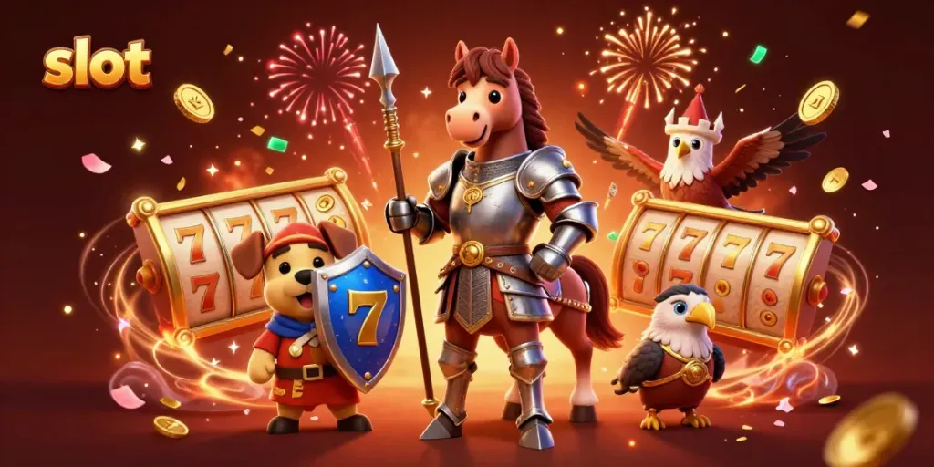 Experience thrilling online slot gameplay with vibrant characters and festive elements.