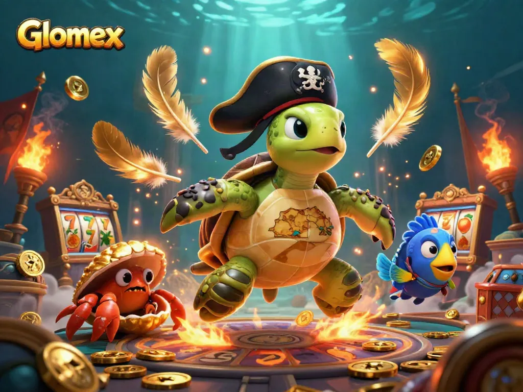 Engage in thrilling gameplay with Glomex as a pirate turtle discovers treasures amidst slot reels!