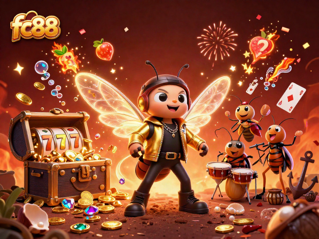 Spin and win with fc88 in a vibrant 3D casino scene filled with playful characters and action.