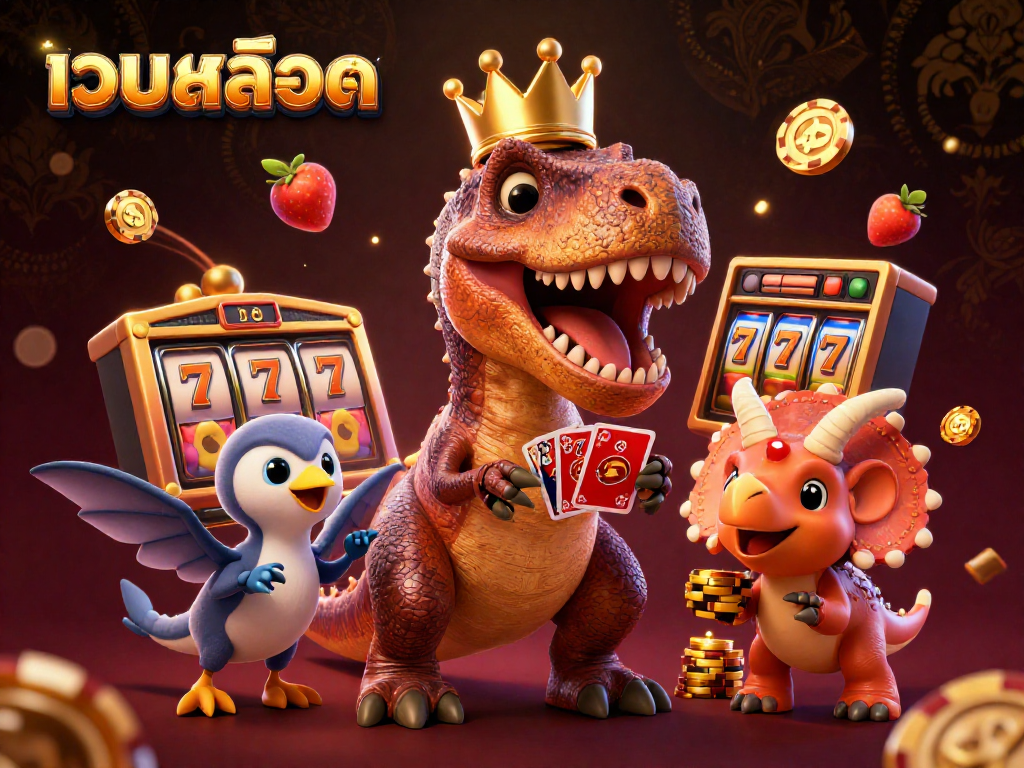 Engage with เว็บสล็อต as the T-Rex shuffles cards, enhancing your gaming experience!