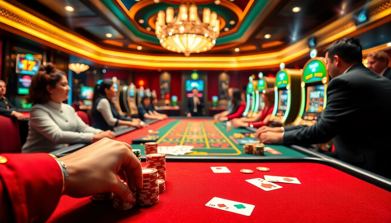 K88 casino scene showing players engaged at a lively gaming table with vibrant cards and chips.