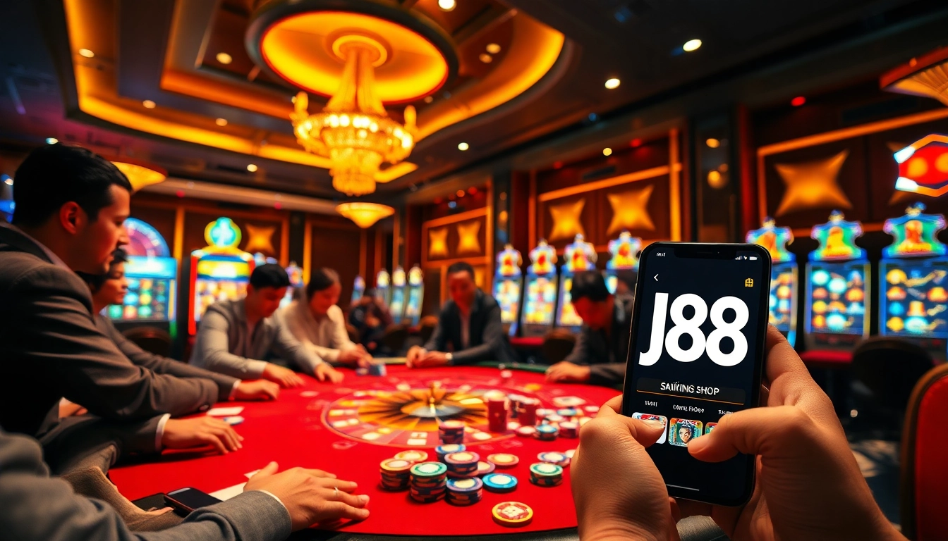 Engaging scene illustrating j88 đăng nhập with vibrant casino games and elegant decor.