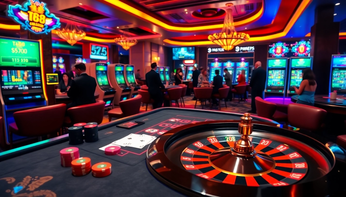 Experience the ta88 club thrills with vibrant casino gameplay including cards, chips, and lively roulette.