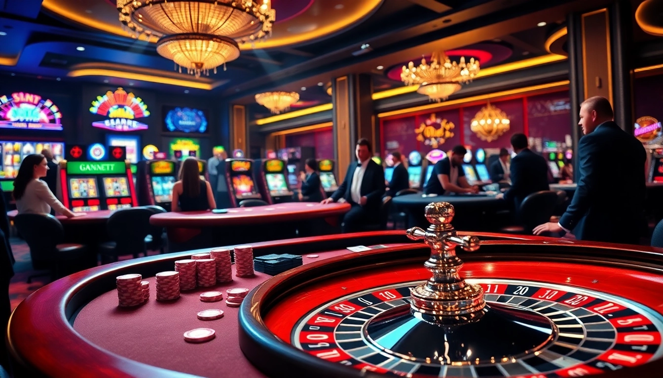 Bong88 players betting at a luxurious casino with vibrant baccarat and poker elements.