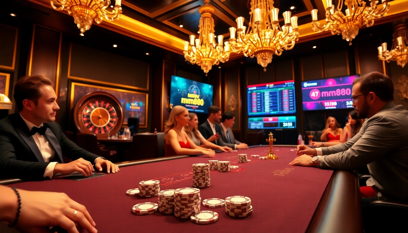 Engaging scene of a lively blackjack game at mm88 casino showcasing excitement and professional betting.
