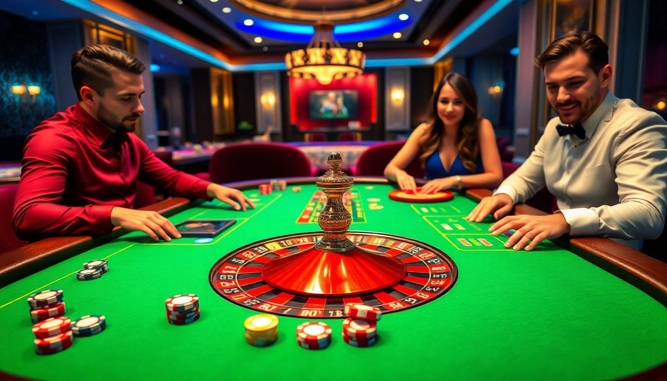 Experience the thrill of gambling at Rikvip with vibrant poker chips and a roulette wheel in play.