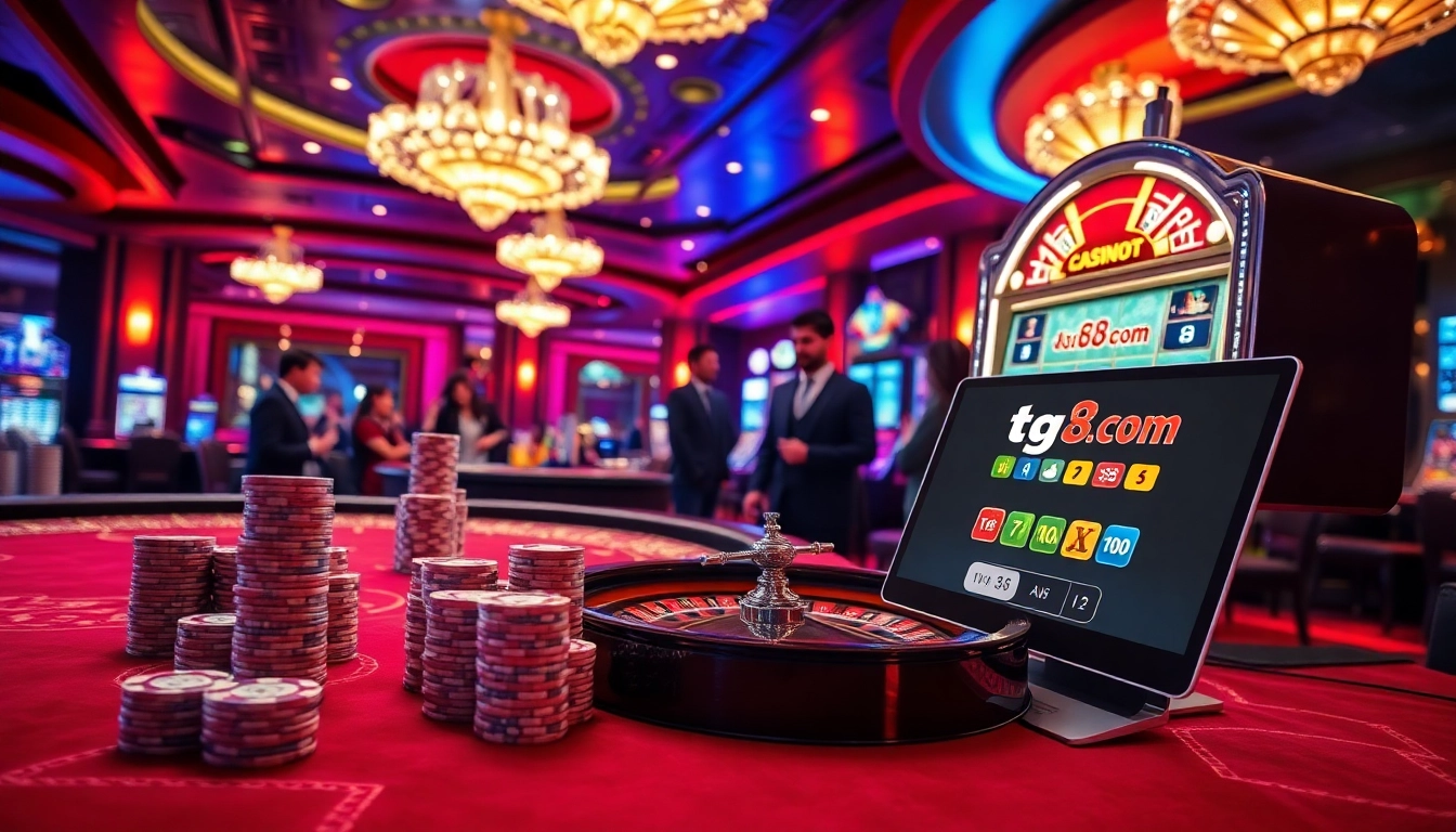 Experience thrilling wins at tg88.com with vibrant casino tables, chips, and jackpot slots.