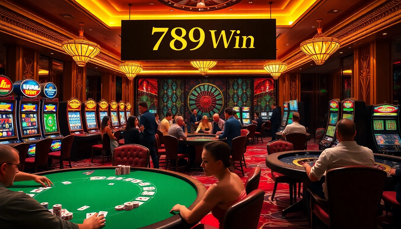 Exciting casino scene showcasing players enjoying games with '789 Win' branding prominently featured.