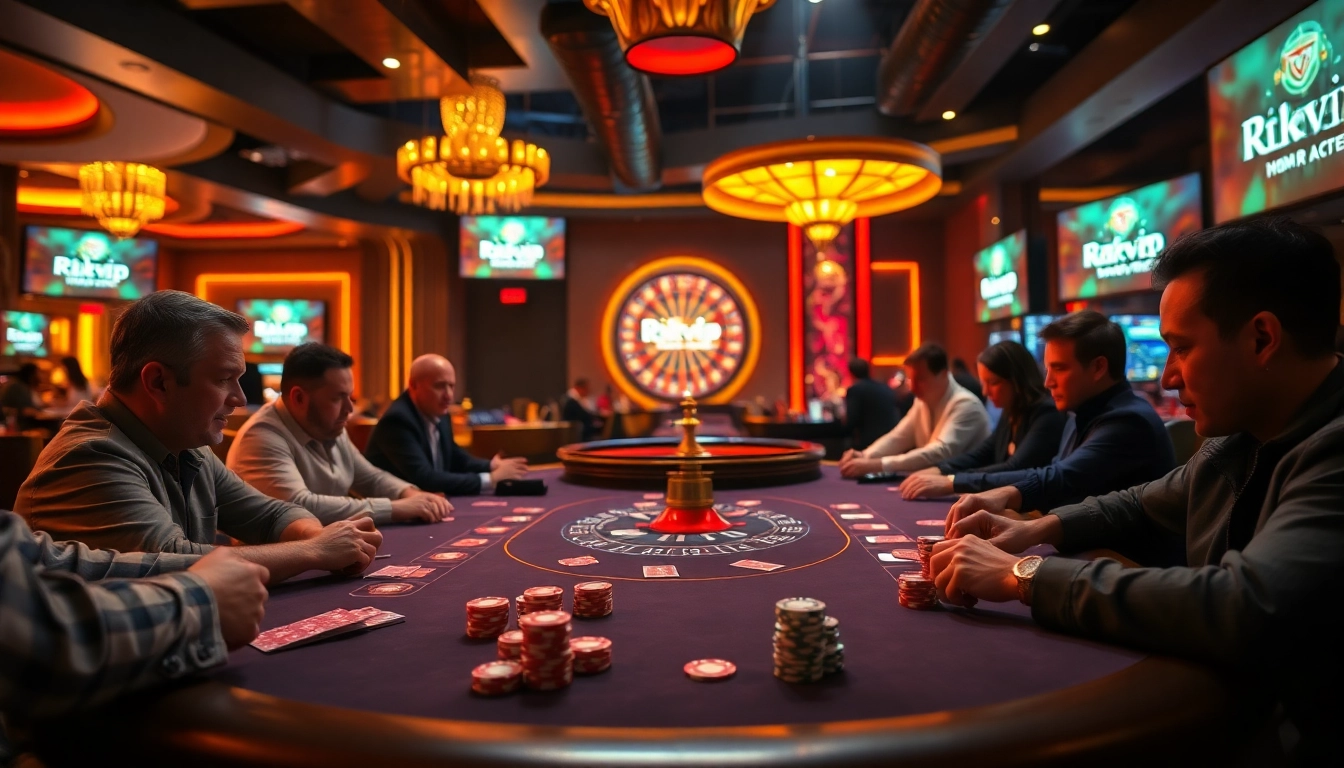 Experience the thrill of Rikvip with players engaged at an elegant casino table, showcasing quality and excitement.