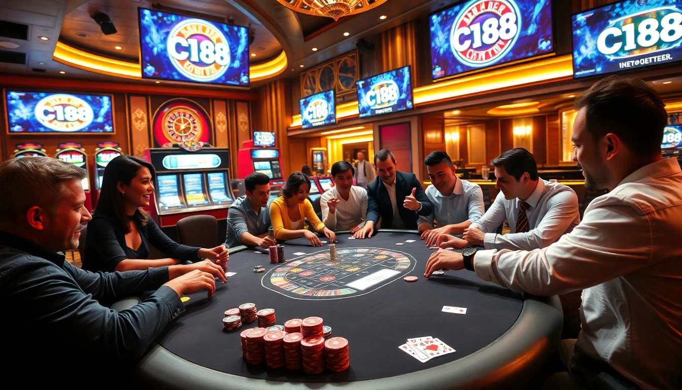 Experience the excitement of gambling at C168 with players vibing at a luxury poker table.
