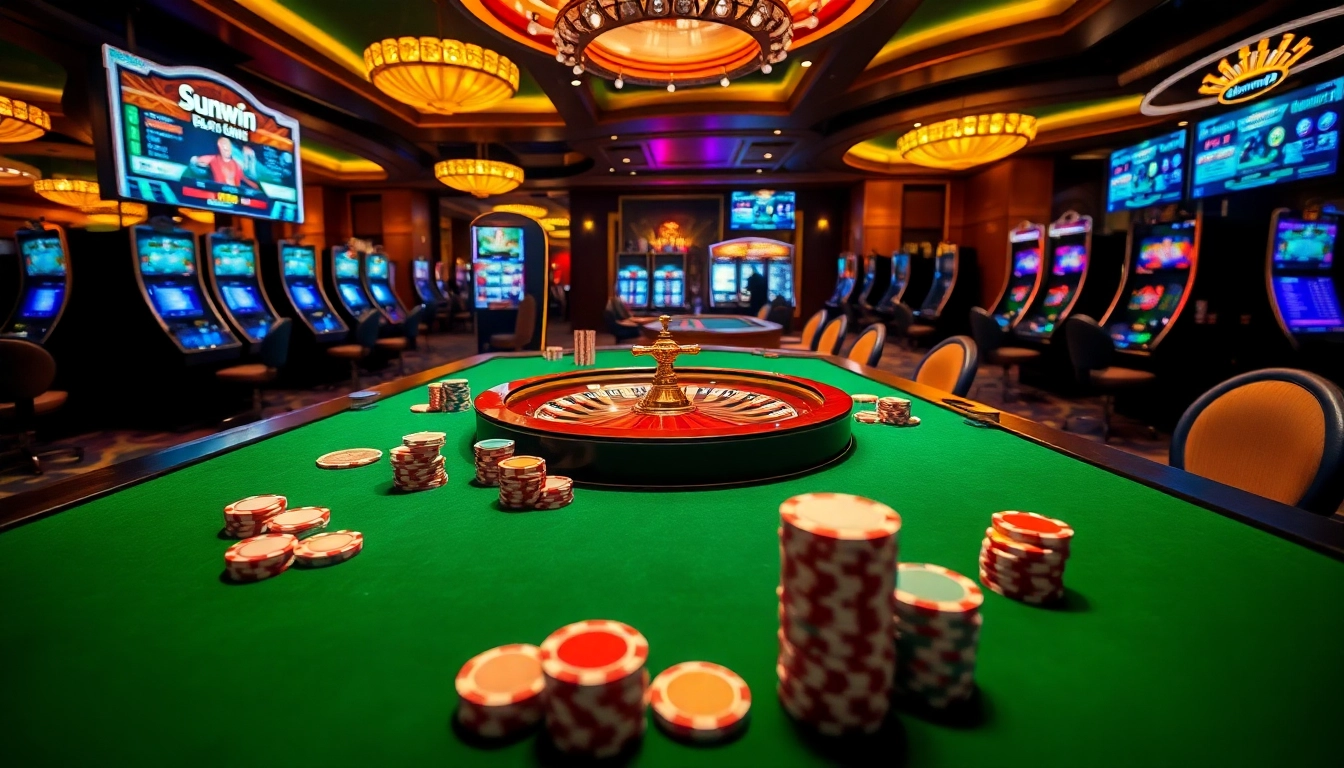 Experience thrilling gameplay at https://sunwin.tube/ with vibrant casino action featuring tables, chips, and roulette.