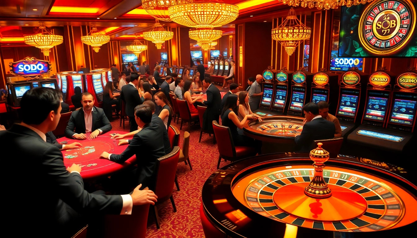SODO Casino poker table scene with players engaging in lively games and vibrant atmosphere.