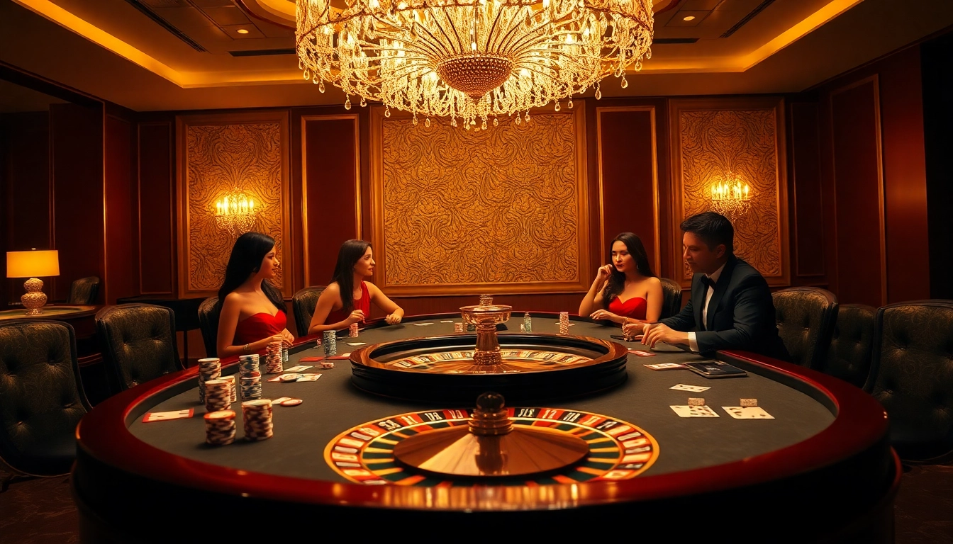 Experience KJC's luxury gaming atmosphere with lively poker and roulette action in a vibrant casino setting.