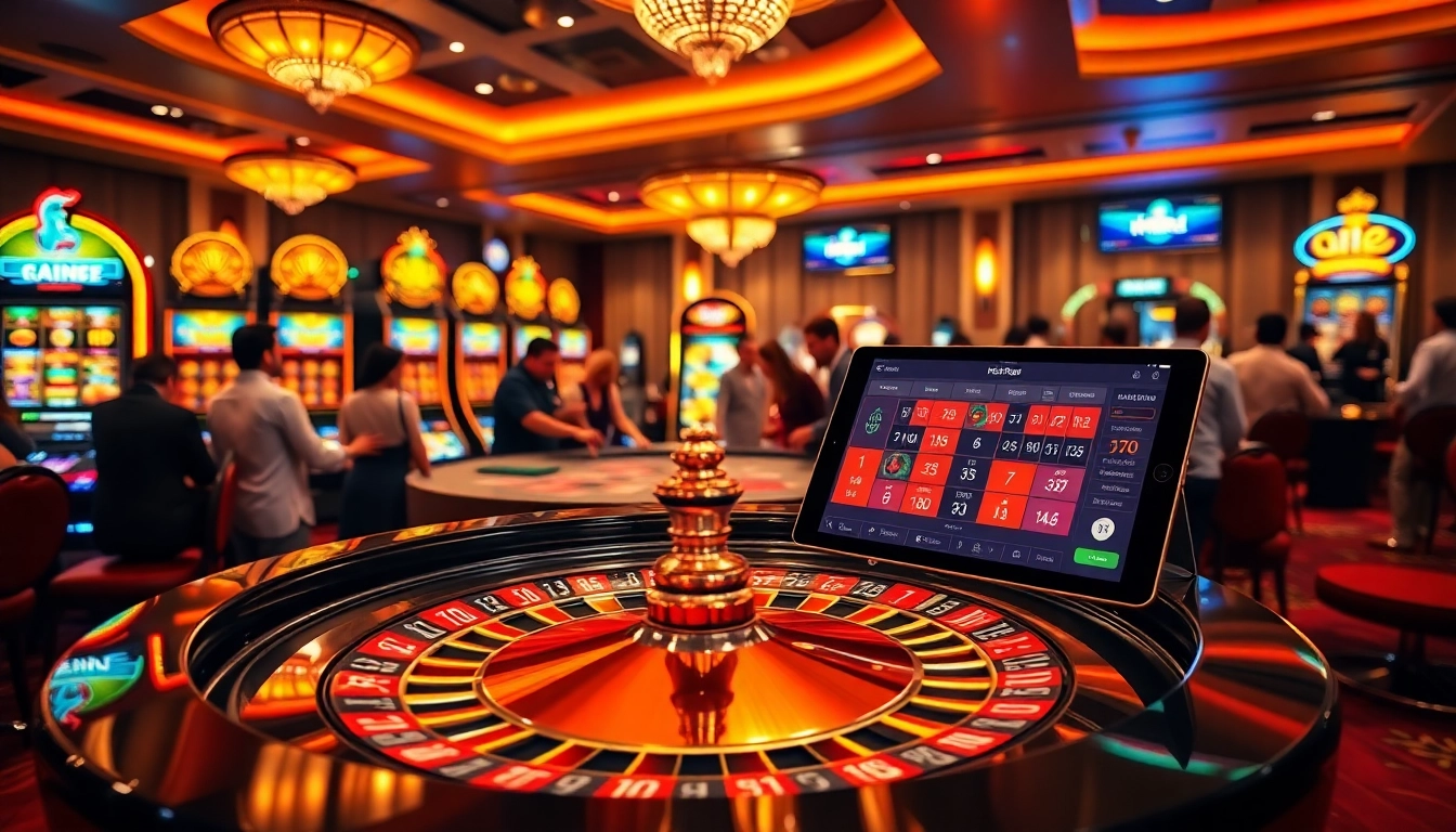 Experience the thrill of nk88 bet at a luxurious casino with roulette and vibrant slot machines.
