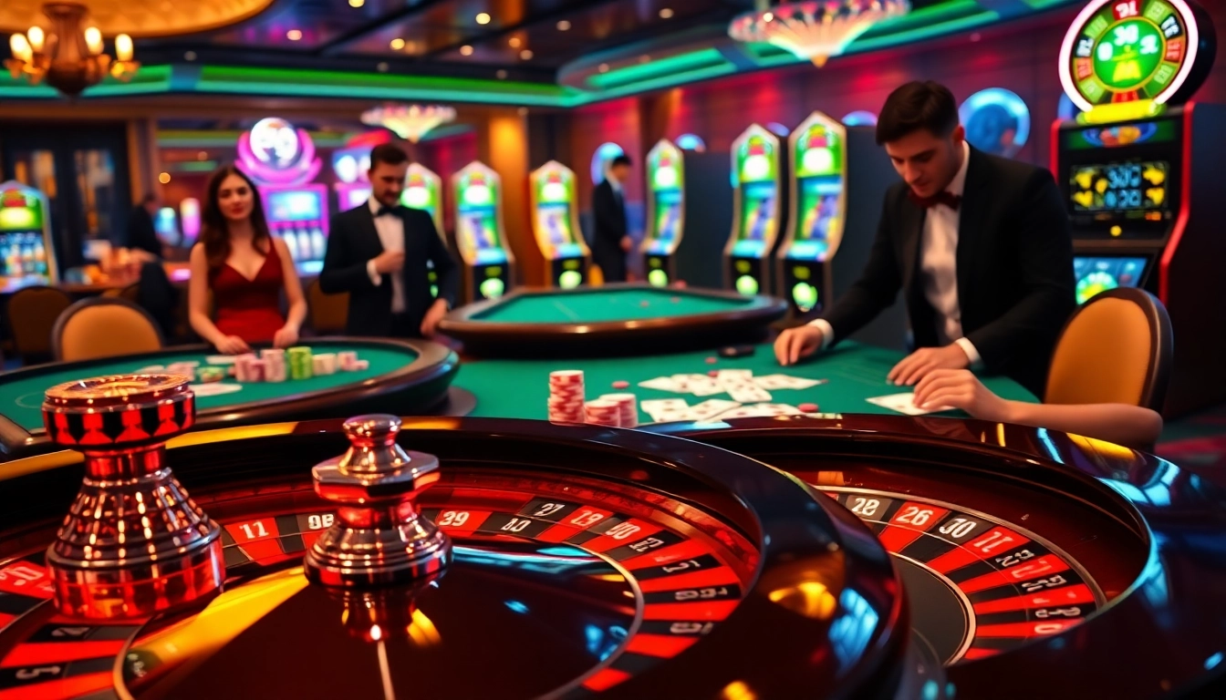 Experience the thrill of winning at https://da88st.com/ with a luxurious casino scene featuring poker and roulette.
