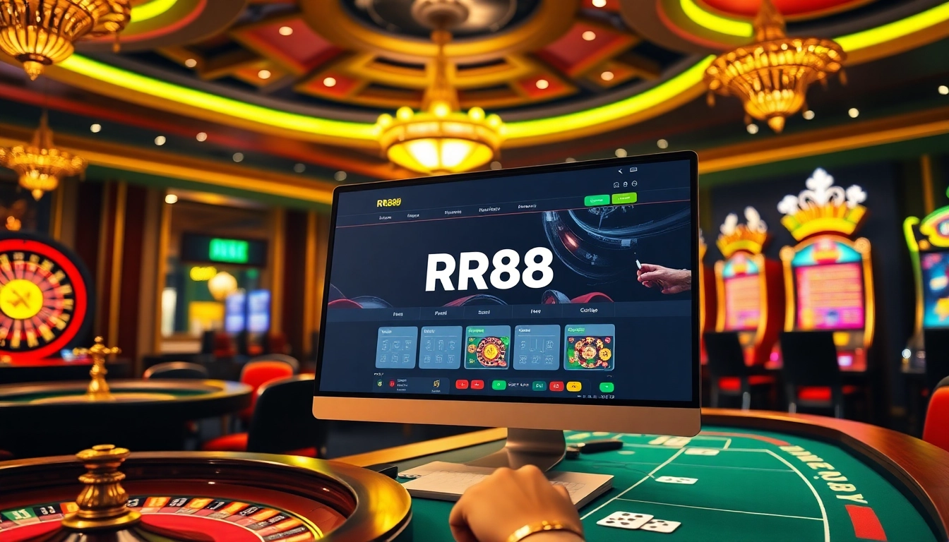 RR88 online casino interface highlighting gambling excitement and luxury.