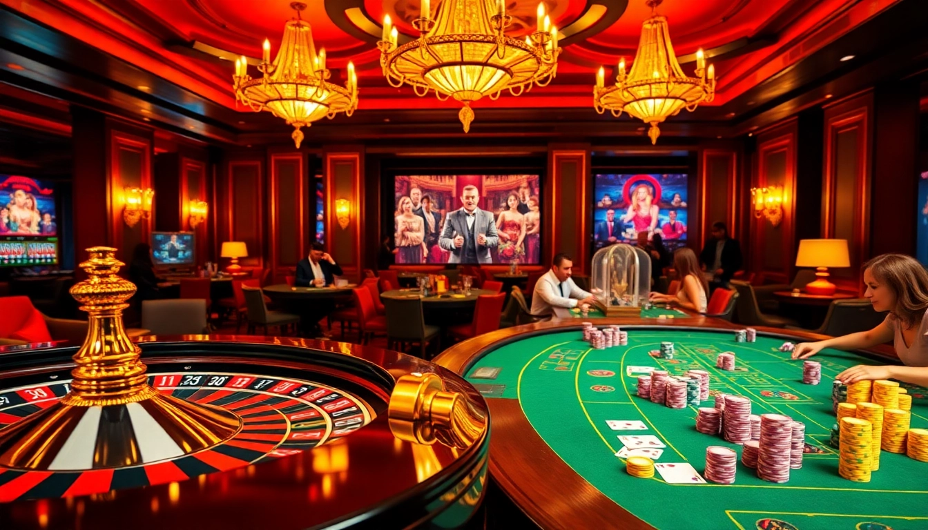 Experience thrilling gambling at nhacaiuytinvn.us.com with vibrant casino visuals featuring roulette and poker.